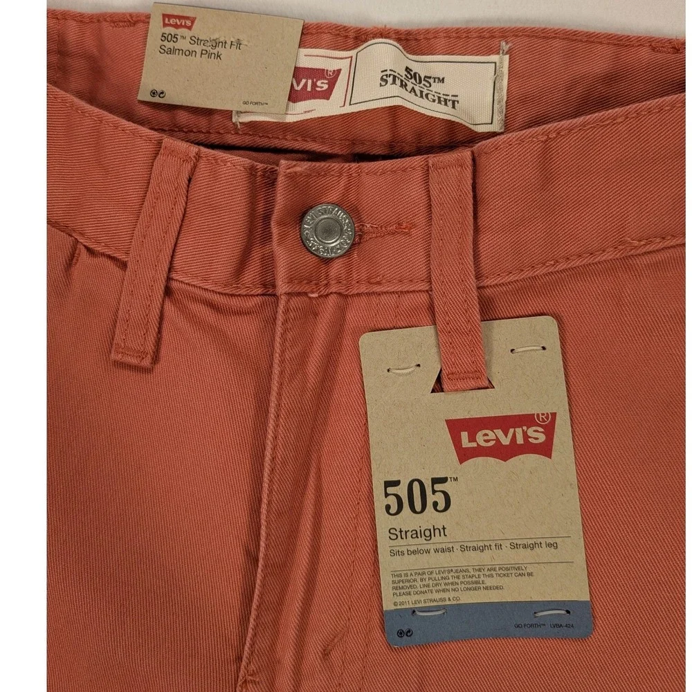 NWT Levi's 505 Jeans Boys 14 Reg 27x27 Salmon Pink Denim Straight Bootcut Cotton